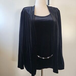 Notations Womens XL Black Velvet Cardigan Tank Set with Jewelry Belt MVTF0115